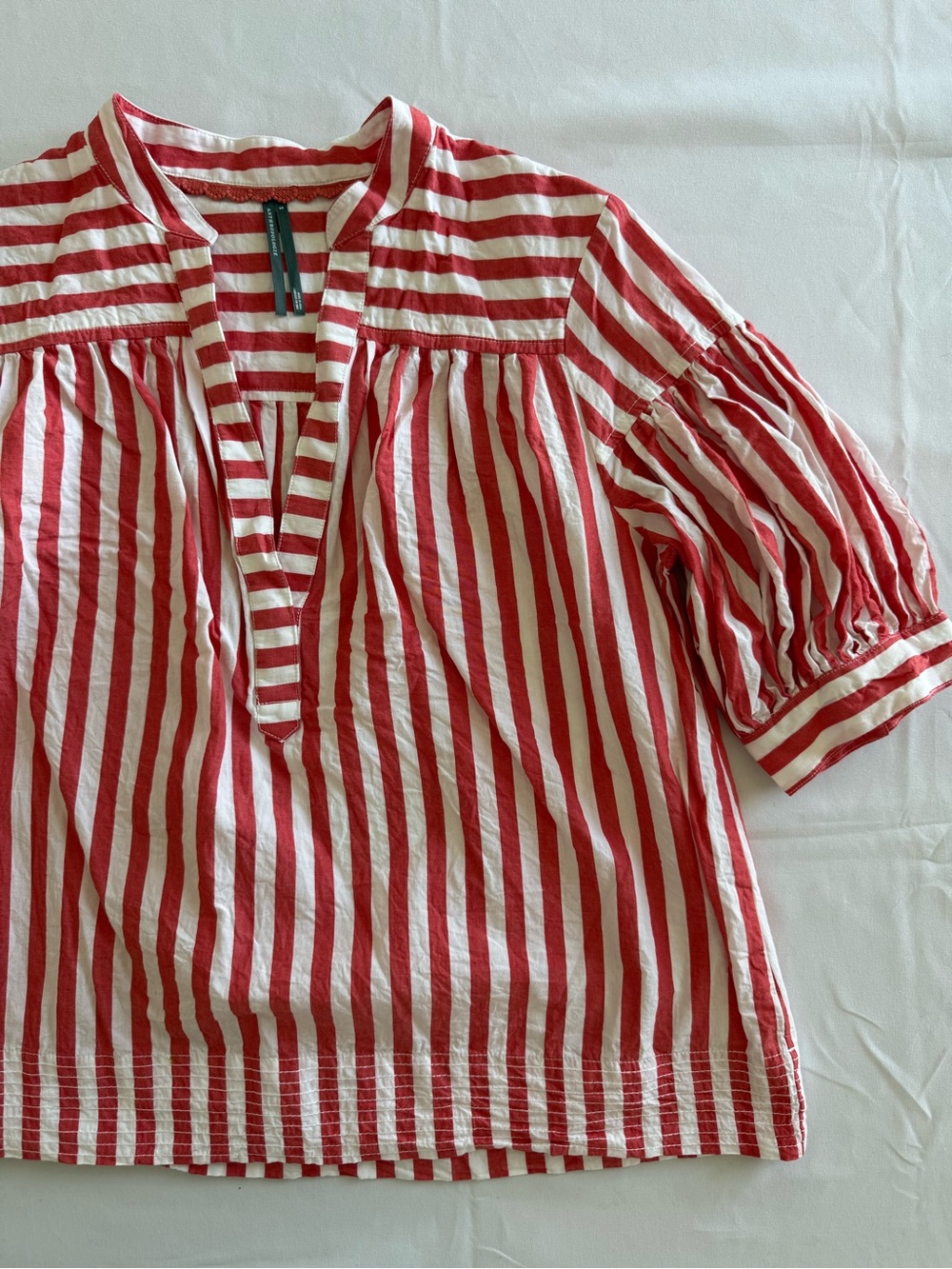 Anthropologie Darcy Popover Orange and White Striped V-Neck Puff Sleeve Blouse - Picture 6 of 12